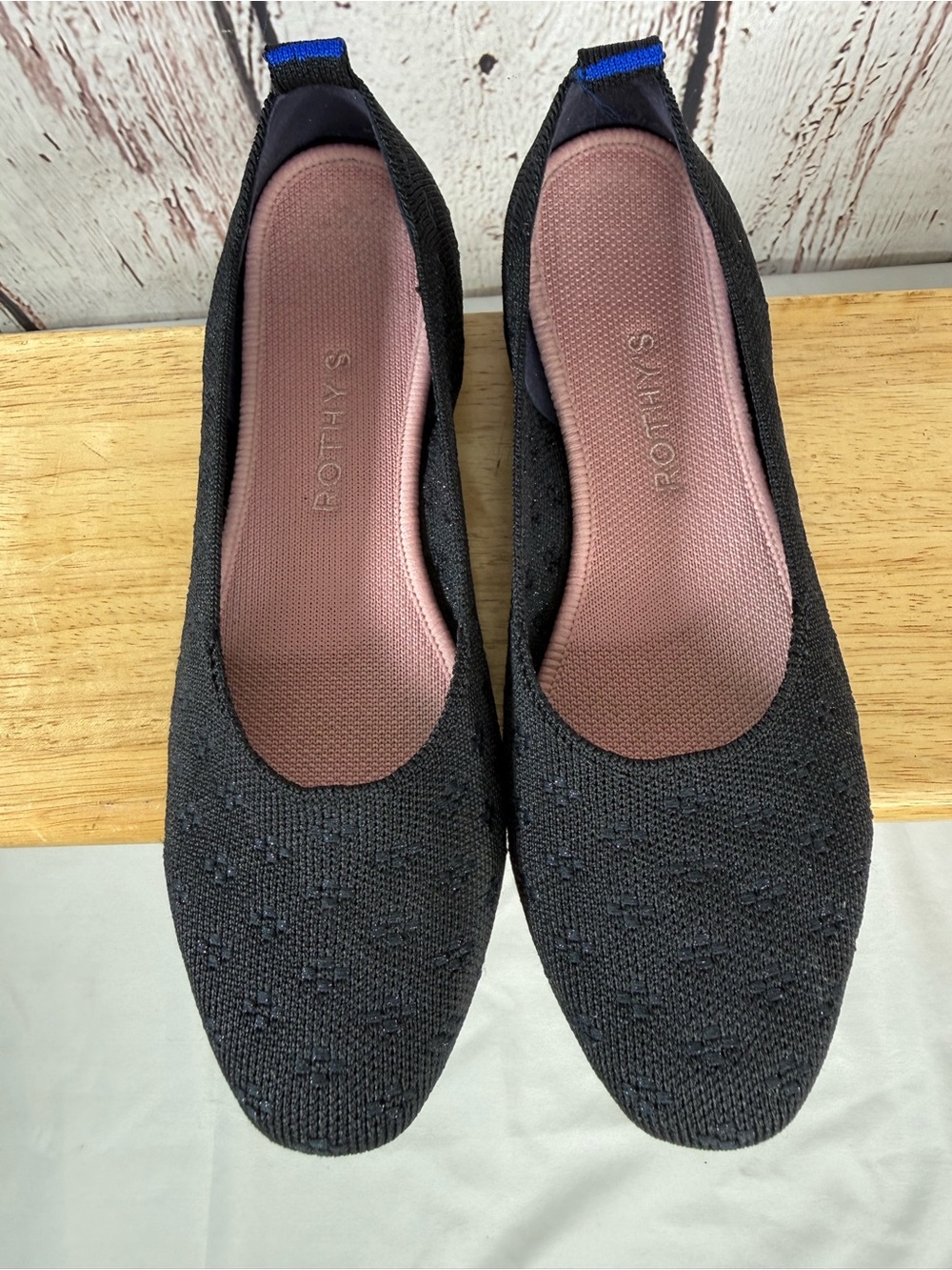 Rothy’s Shimmer Black Ballet Almond Toe Flats Shoes Size 8 EUC